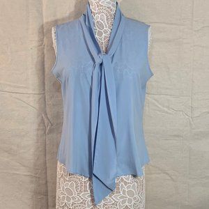 Calvin Klein light blue sleeveless bow blouse size M button down front